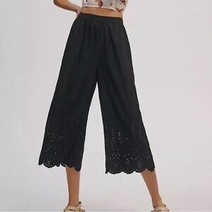 Anthropologie Black Wide Leg trouser Pants with Eyelet detail size 10